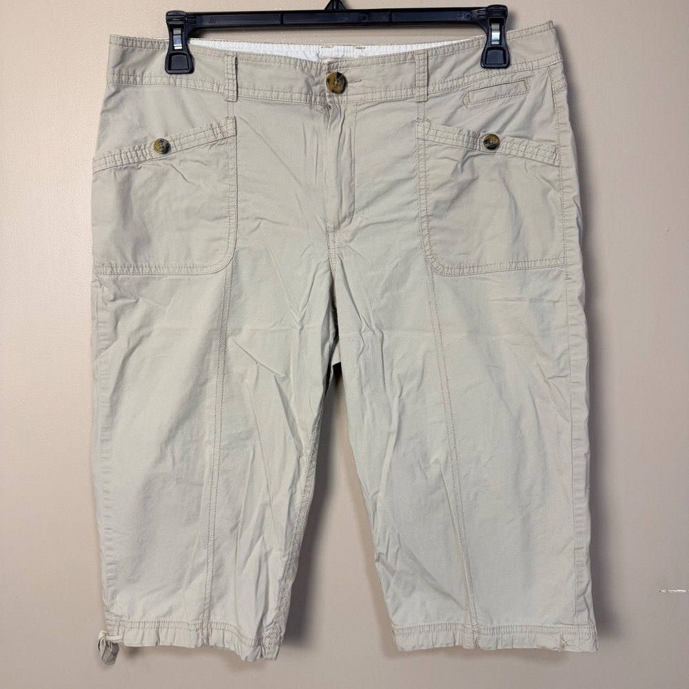 Dockers Womens Capri Pants 16 Khaki Stretch Cotton Utility Crop Trousers